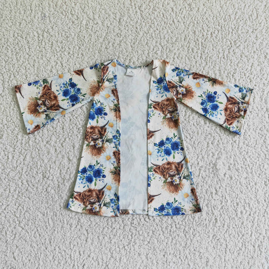 girl long sleeve cow floral open cardigan