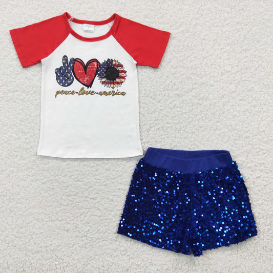 t-shirt +blue sequins shorts set for 4th of july