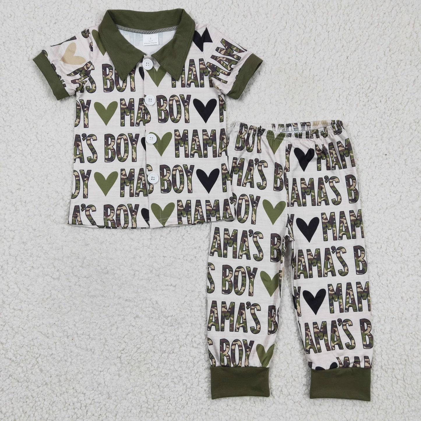 camo button pajama set mama's boy