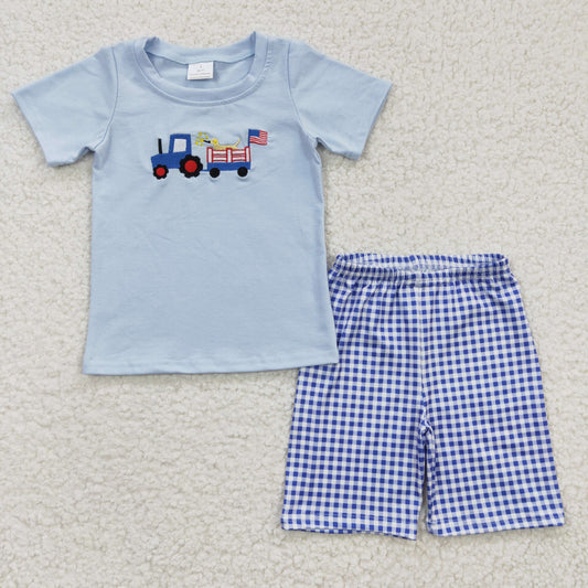 4th of july /patriotic embroidery boys shorts set
