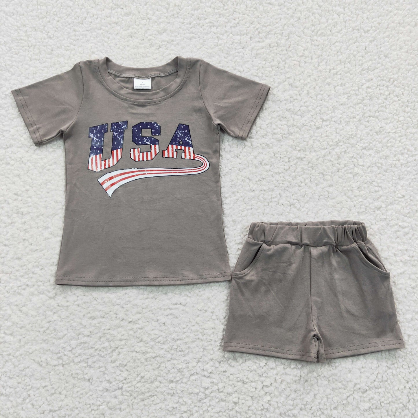 4th of july usa gray digital printing pocket shorts set boy clothing