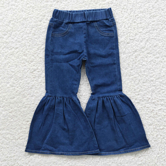dark blue bell bottom ruffle denim pants jeans