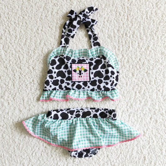 girl's halter cow print 2pcs swimsuit clothing