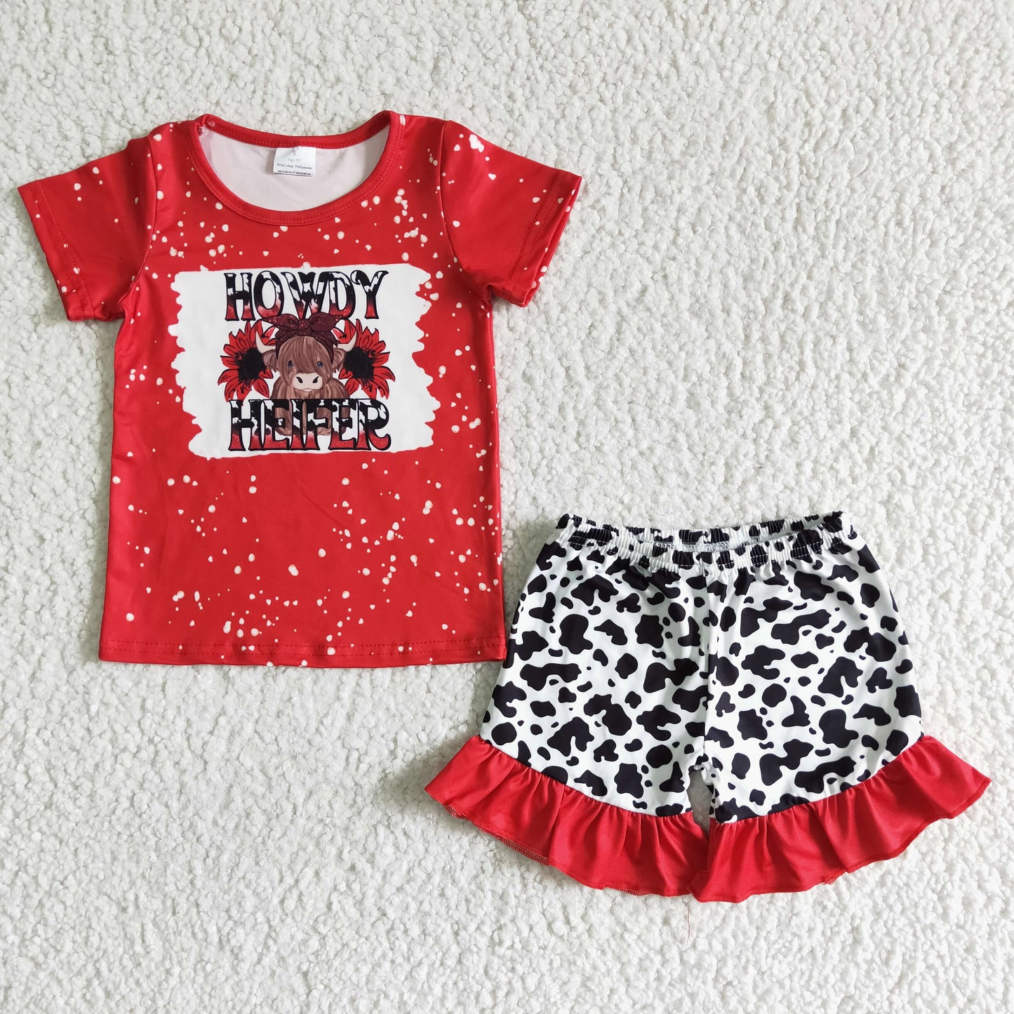 howdy heifer girl shorts set summer outfit red
