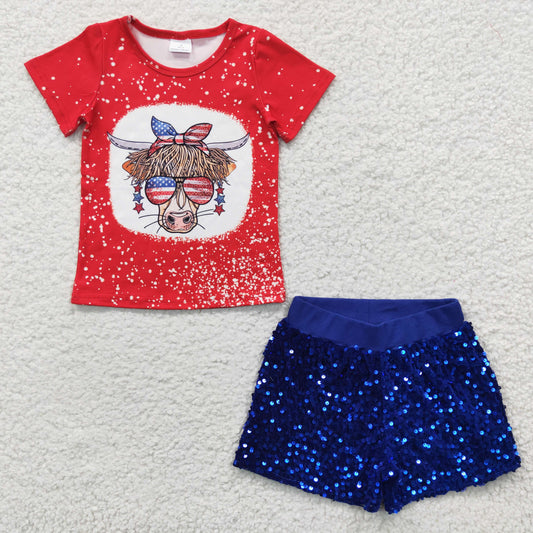 t-shirt +blue sequins shorts set for 4th of july