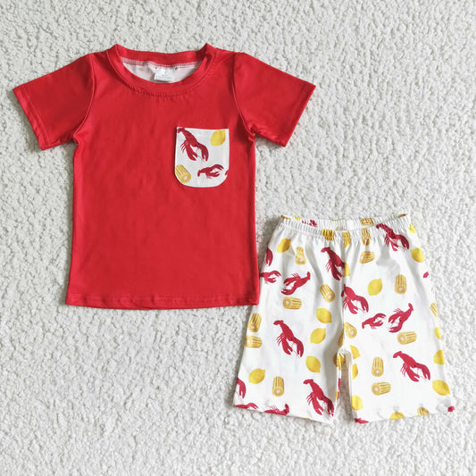 red top crayfish corn potatoes shorts set boy