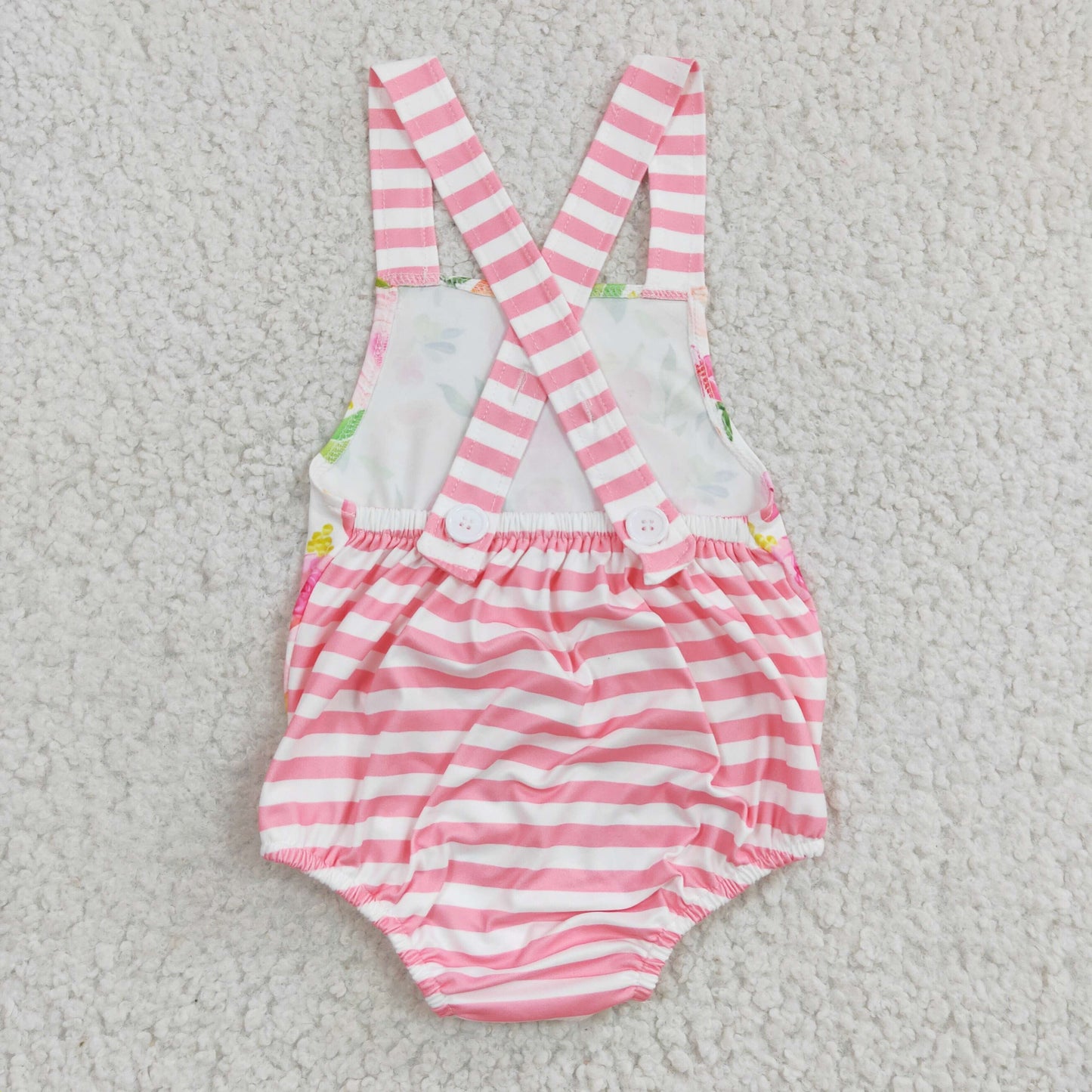 baby girl pink stripe and floral cross romper