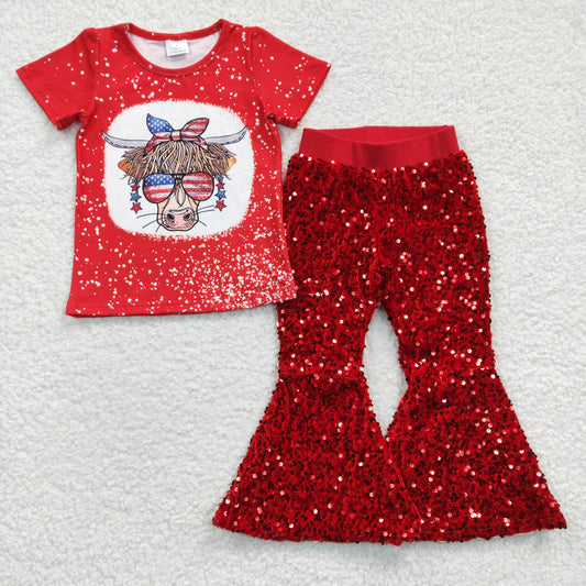 Independence Day 2PCS red sequins pants set