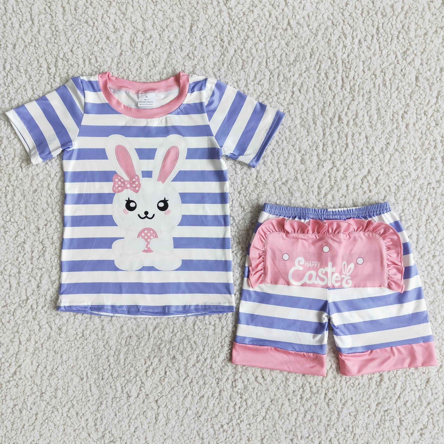 girls easter light purple stripe rabbit print shorts set