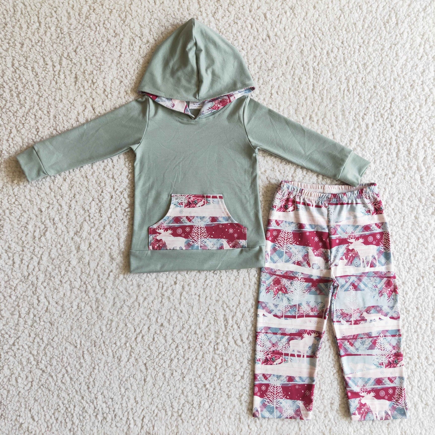 kids snowed deer pocket hoodie clothes set
