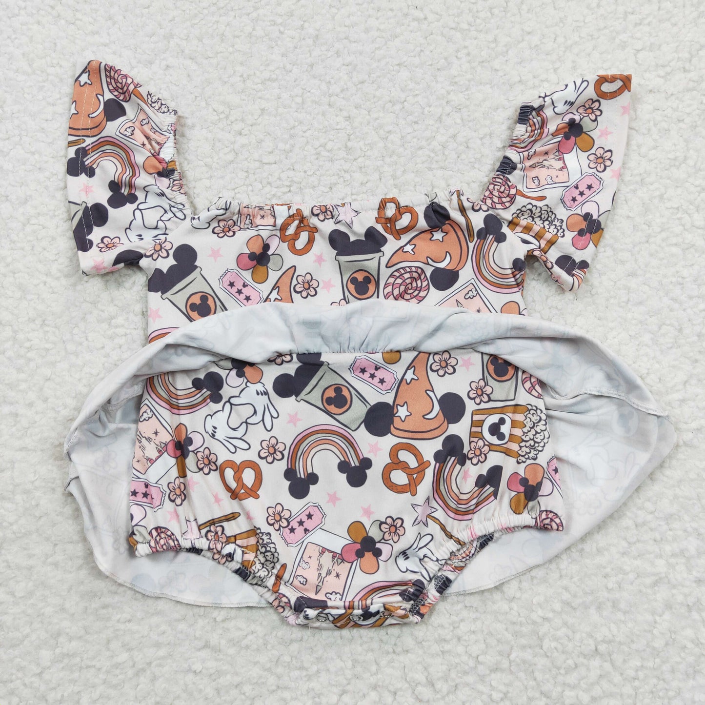 baby girl cartoon snack blommer romper bummie set