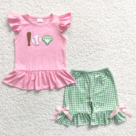 sports baseball embroidery shorts set girl summer clothes
