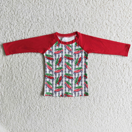Red Christmas Tree Truck Raglan
