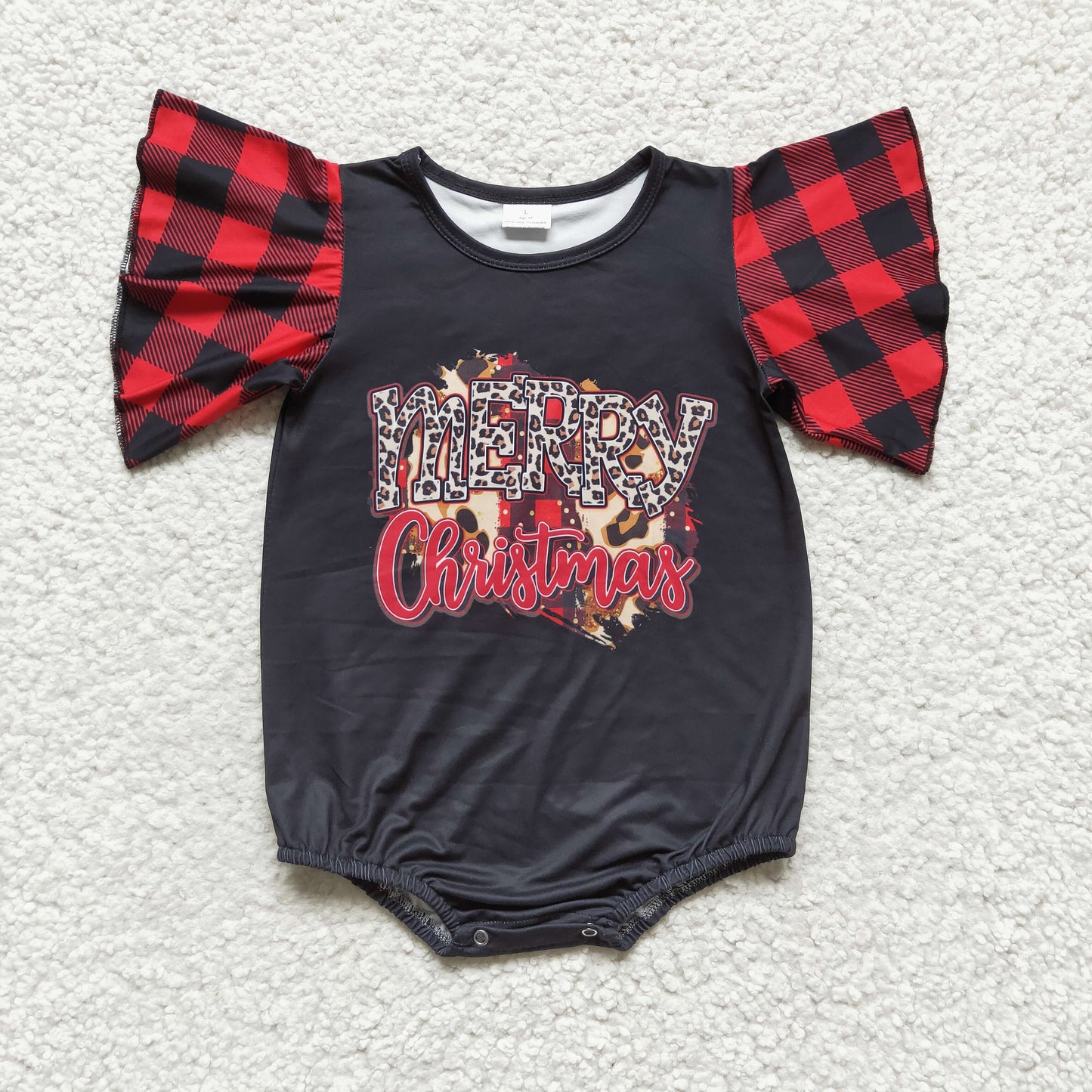 black plaid merry christmas romper