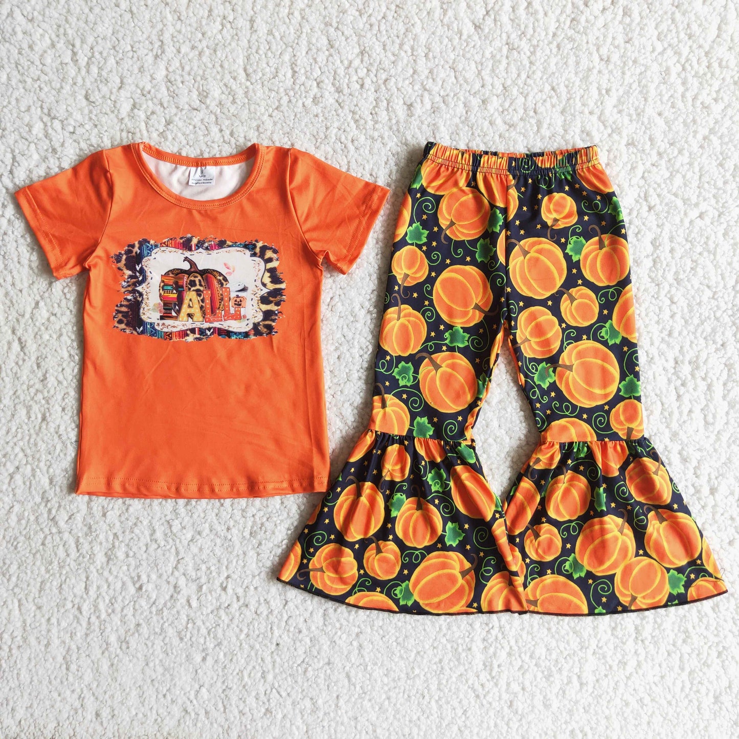 Orange Short Sleeve Pumpkin Bell Bottom Outfit B6-1