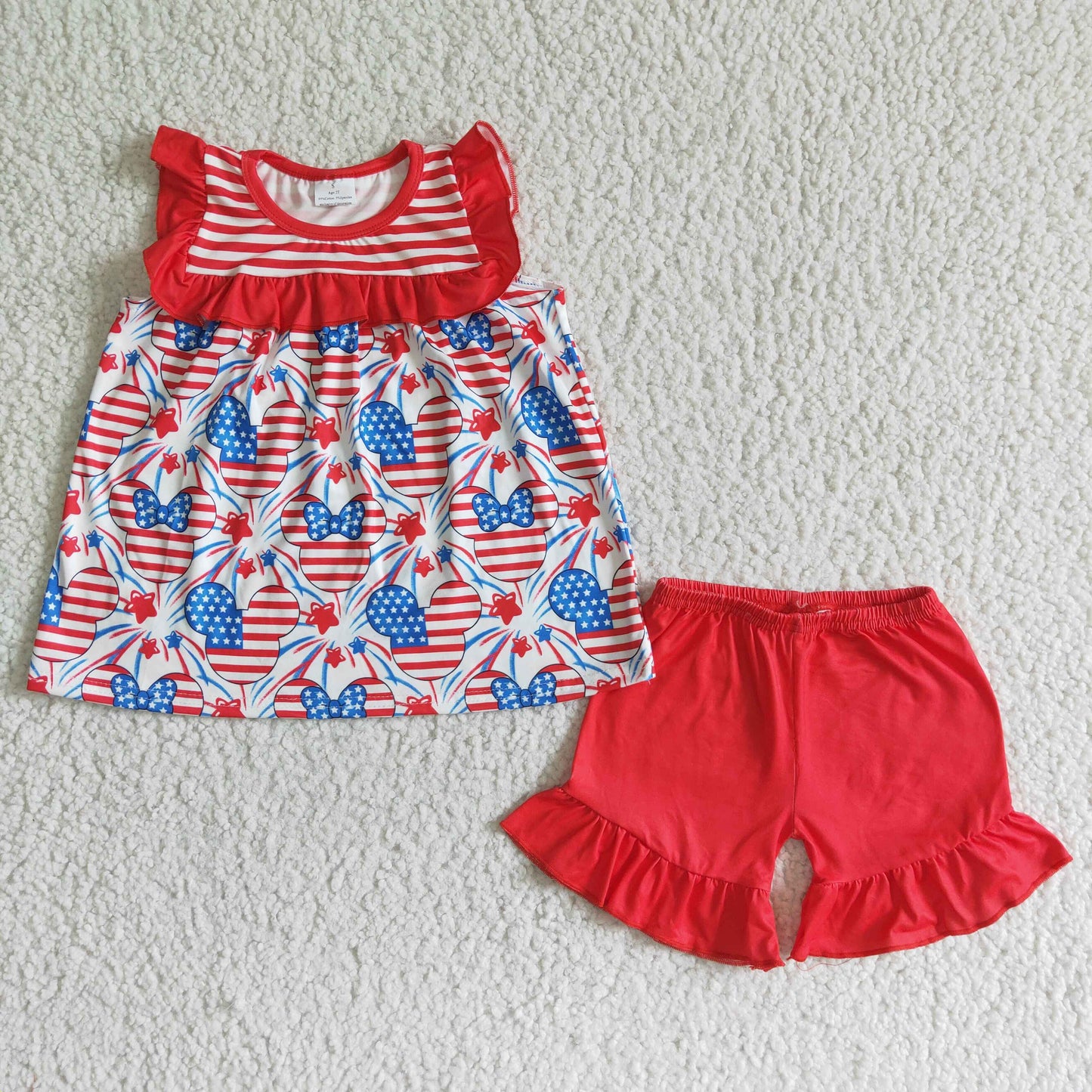 happy 4th of july mouse firework red ruffle shorts set kids clothing