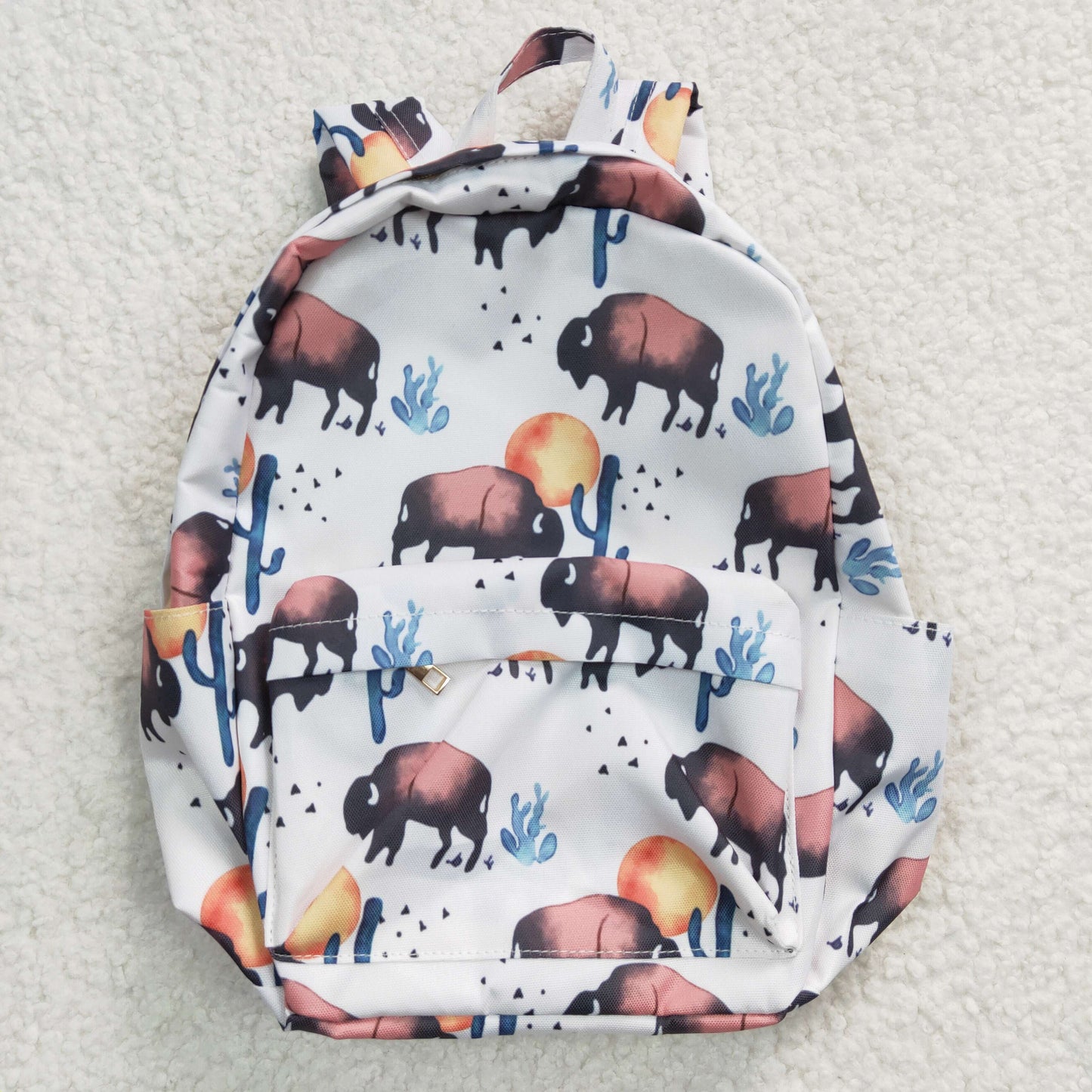 western buffalo print bison white school backbag