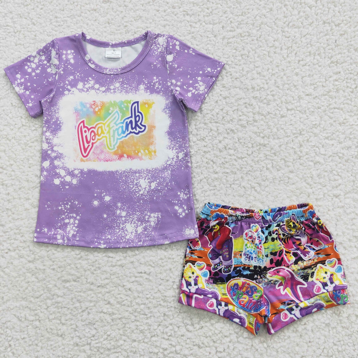 purple lisa frank shorts set girl’s outfit