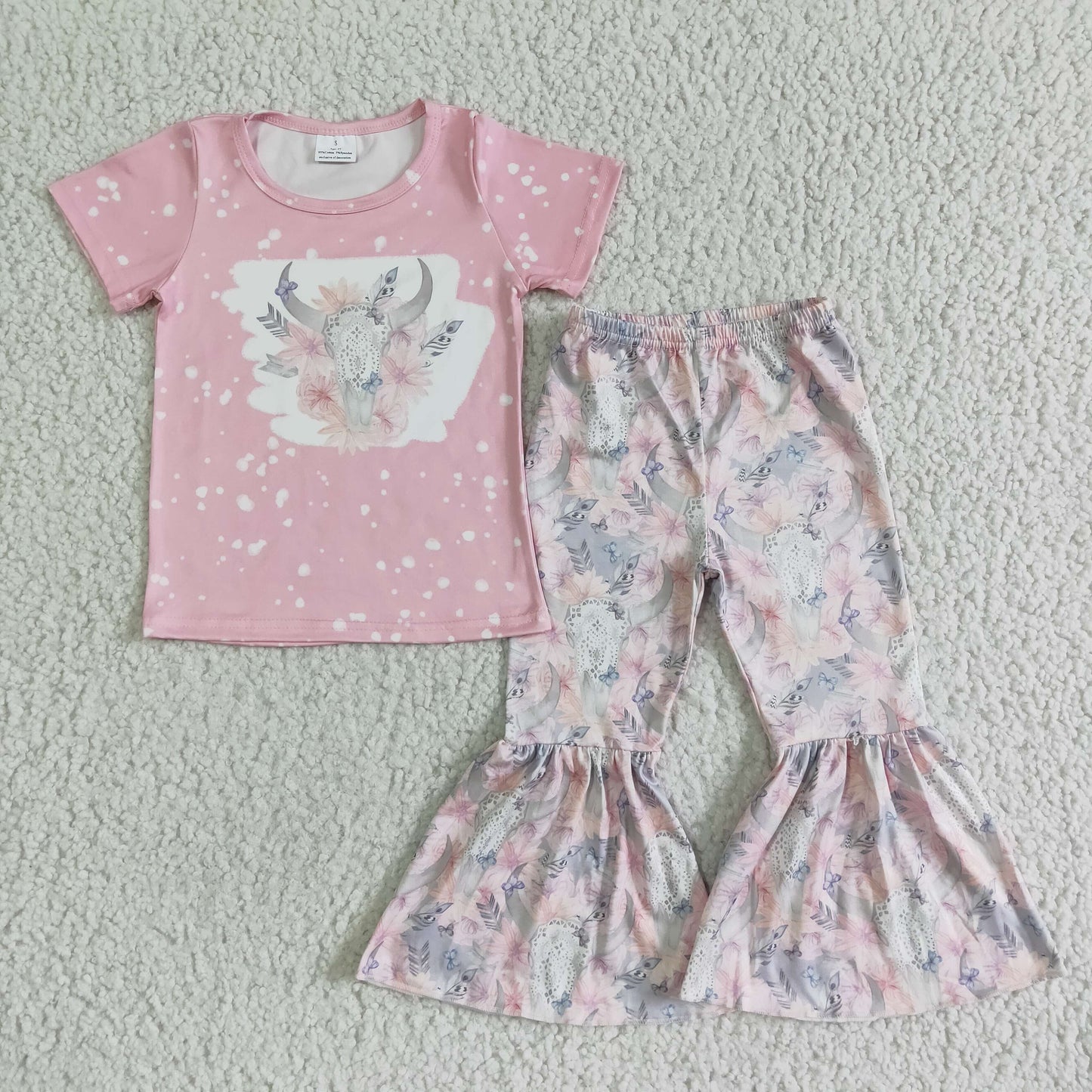 pink floral skull arrow pants set girl's outfit