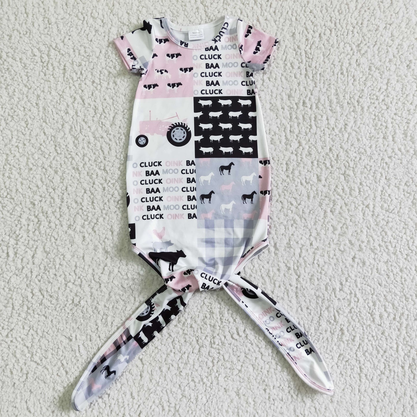 newborn knot nightgown farm print sleepwear
