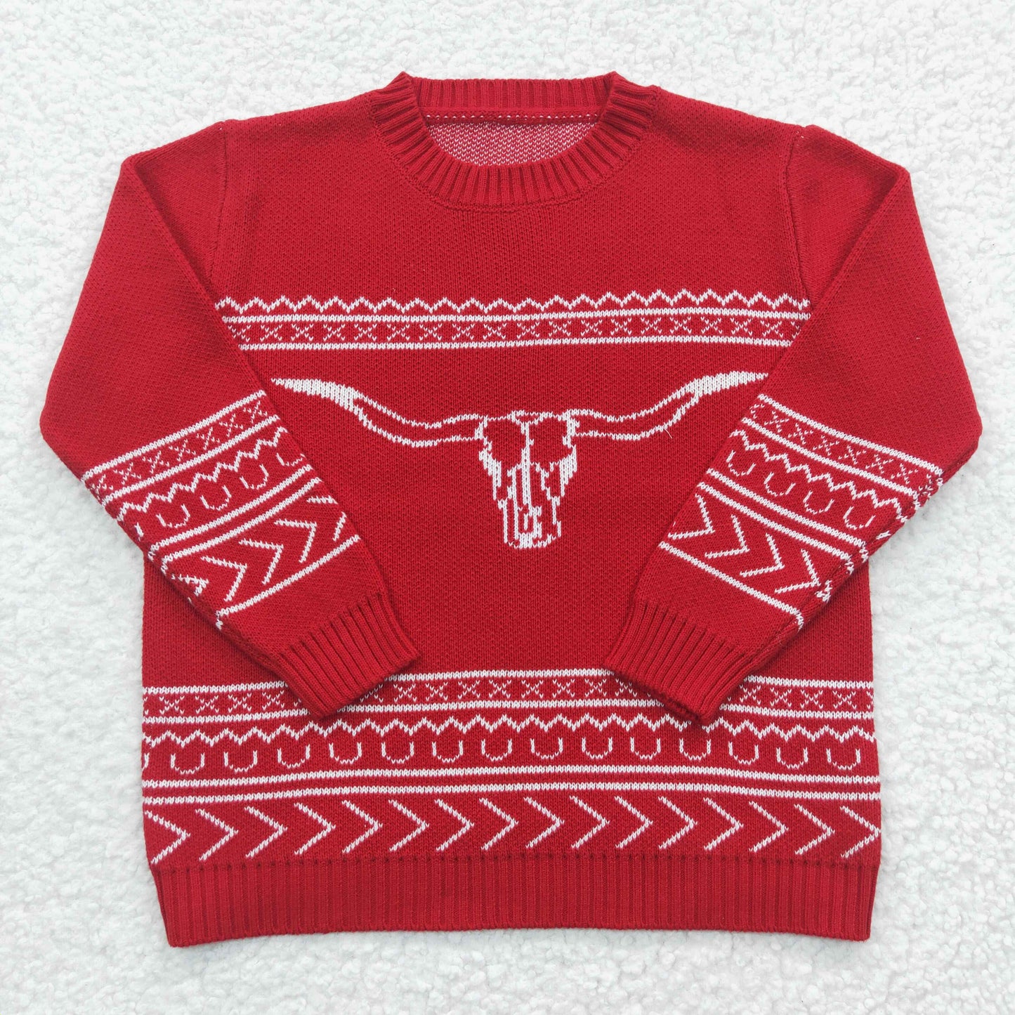 kids winter clothing red skull print sweater