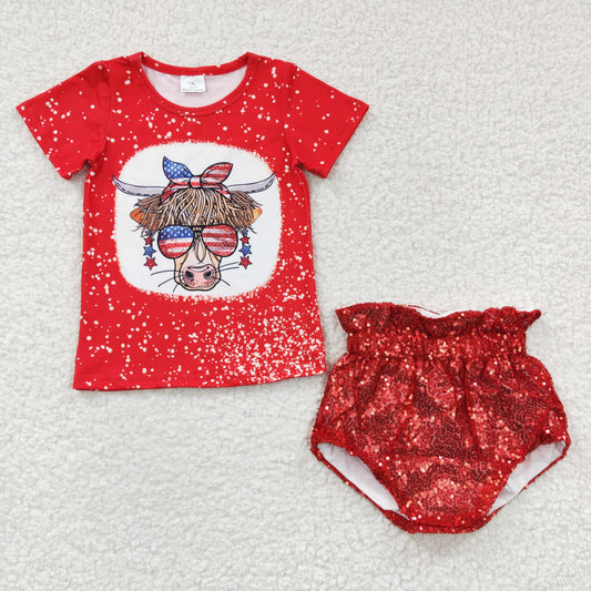 4th of July cow sequins bummies outfits