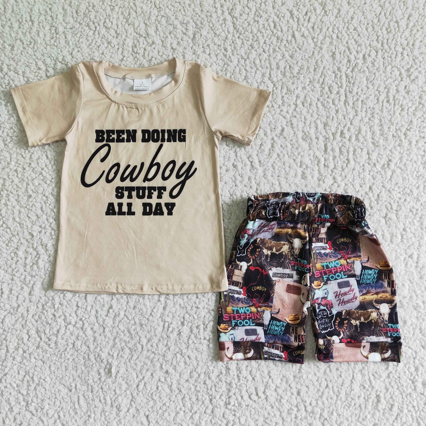kids clothing been doing cowboy stuff all day shorts set