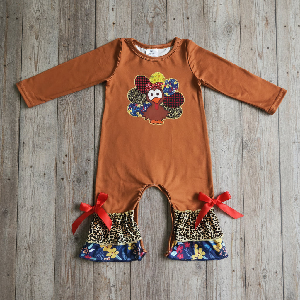 brown turkey romper baby girl romper
