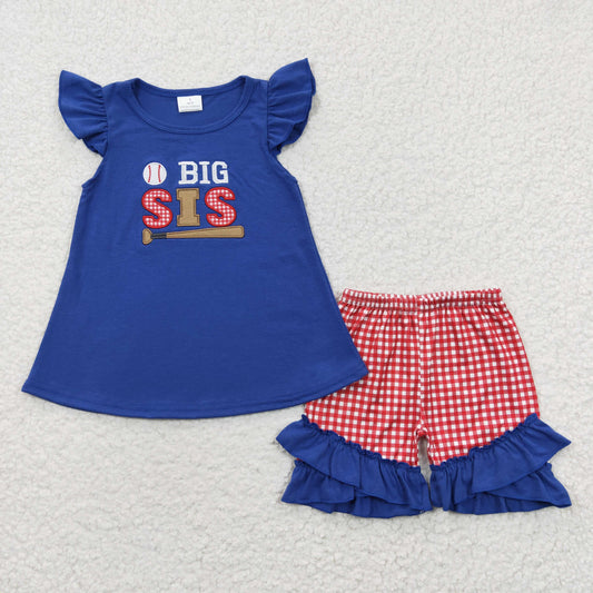 big sis baseball embroidery girl shorts set