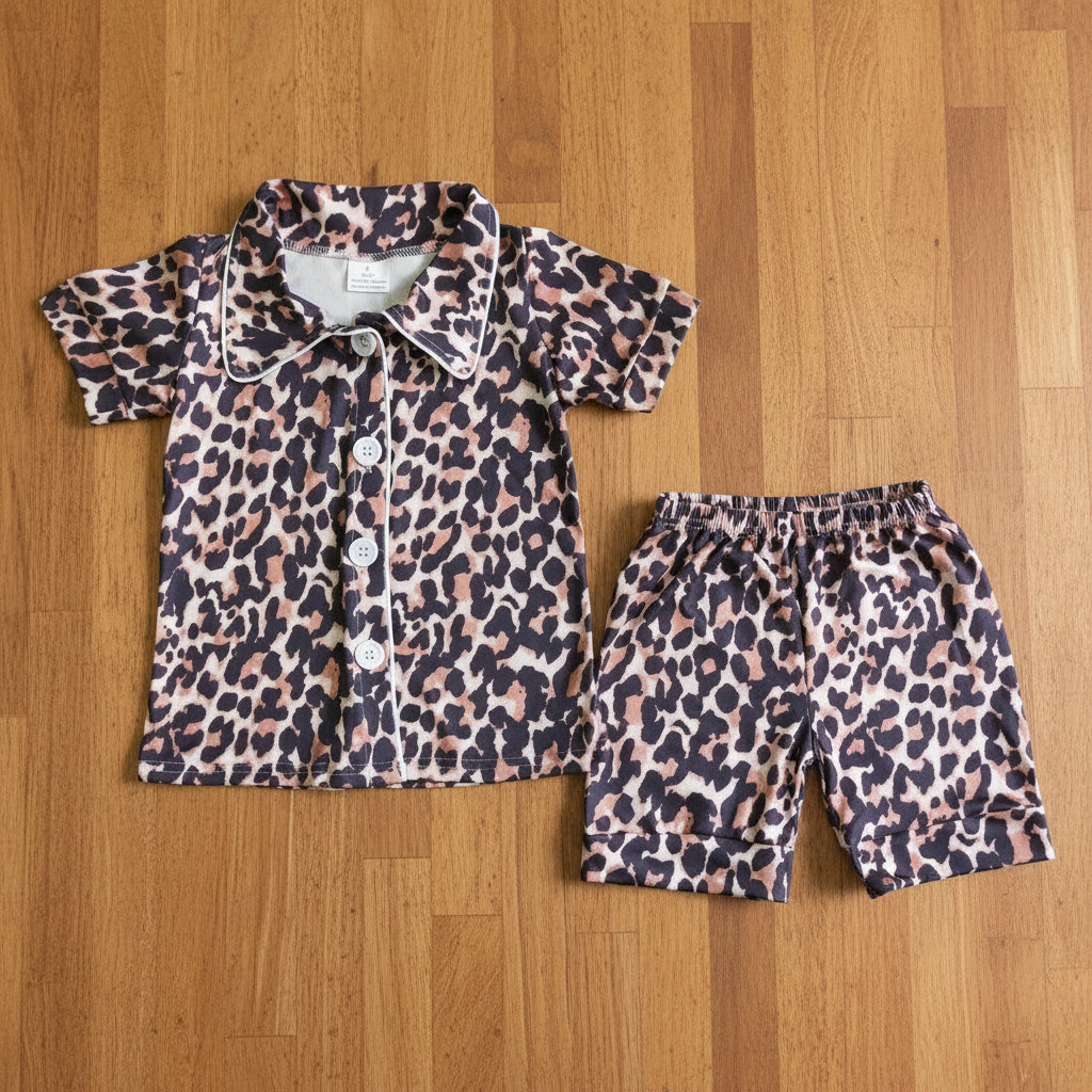 button down leopard pajama set