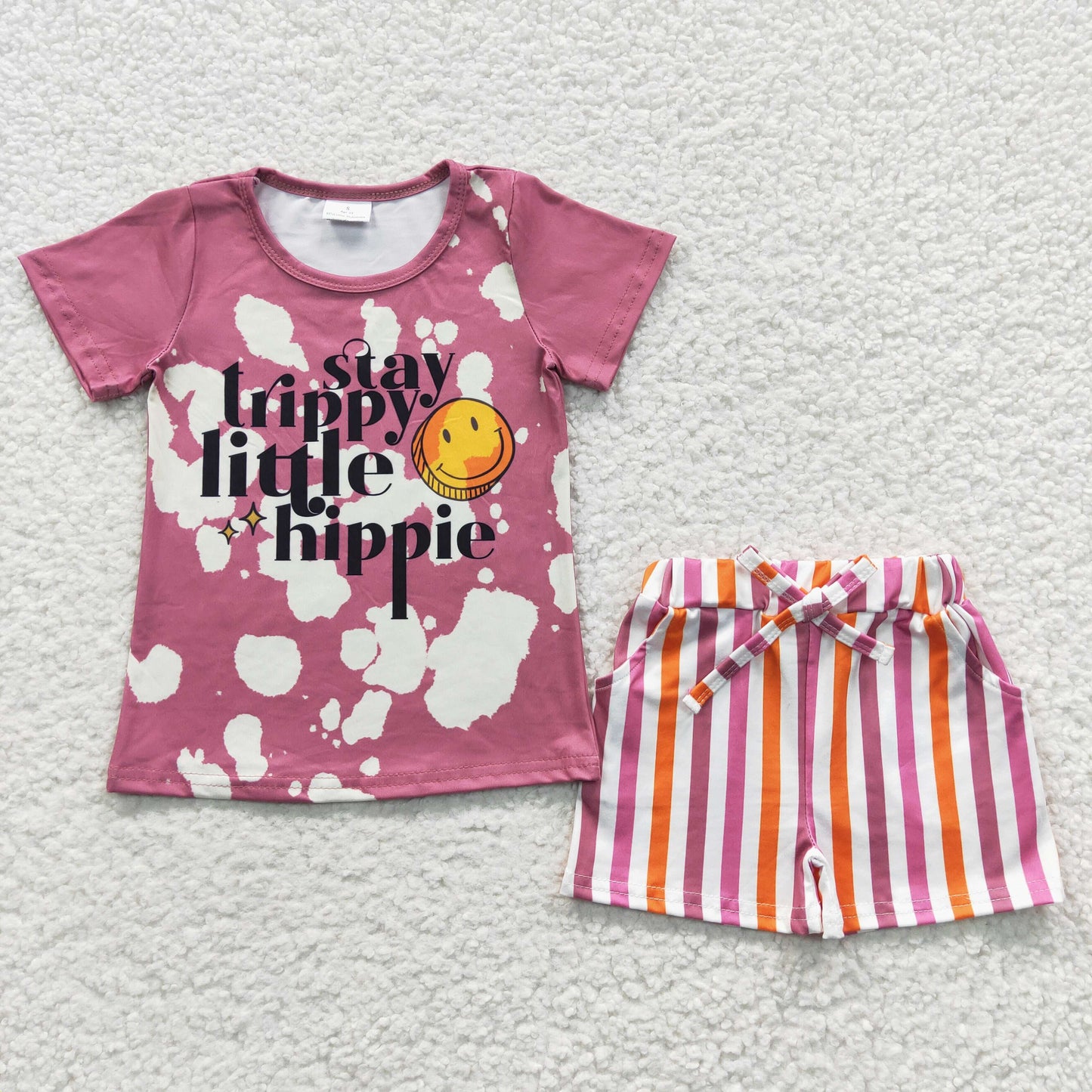 kids summer stay trippy little hippie girl shorts set with pocket