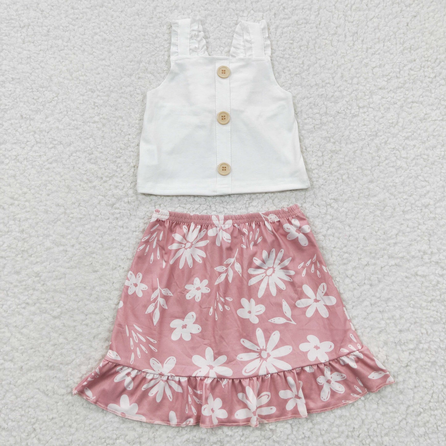 white top floral skirt set outfit girl's clothing