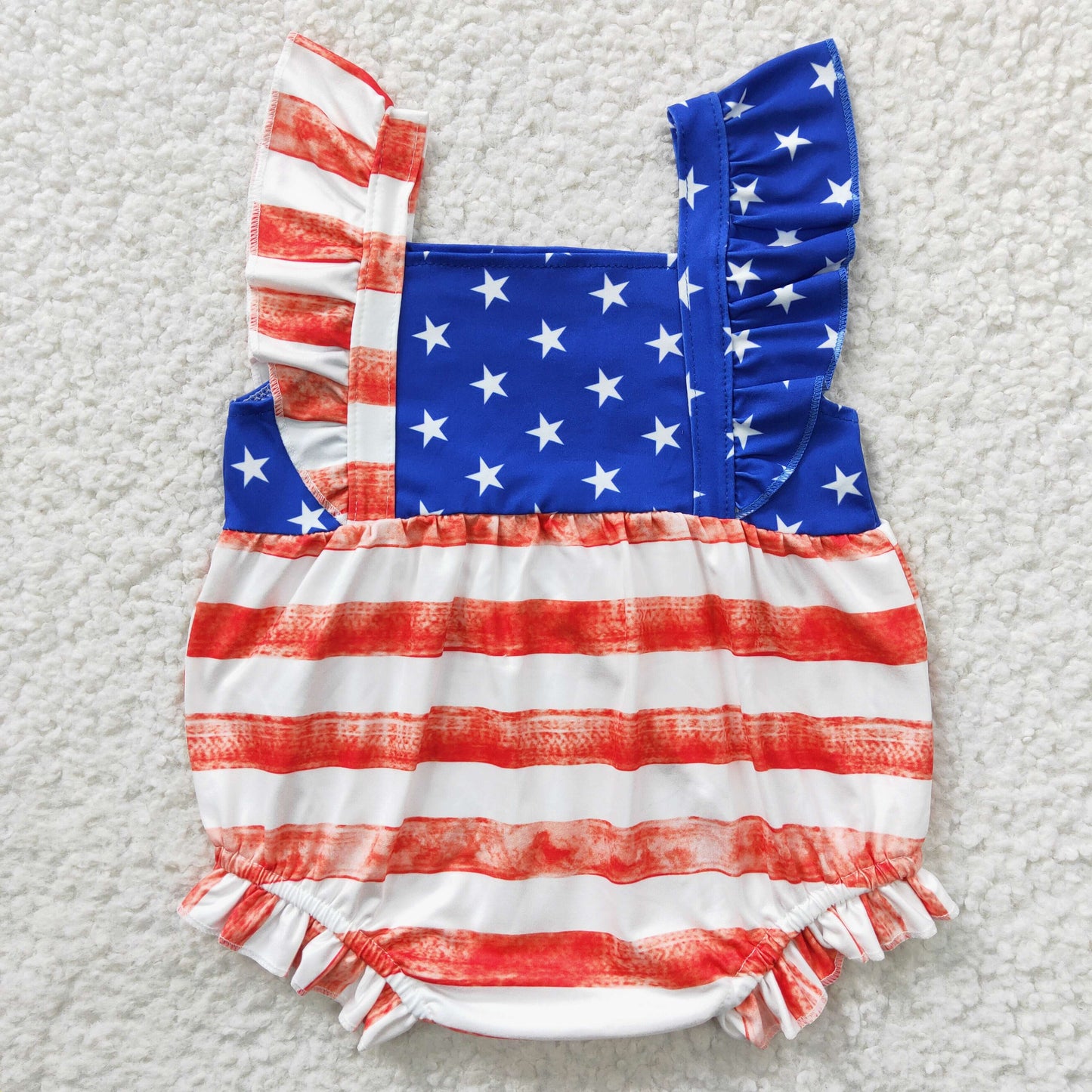 Hooray For The USA Red White & Blue Stars 4th Of July Baby Girls Romper