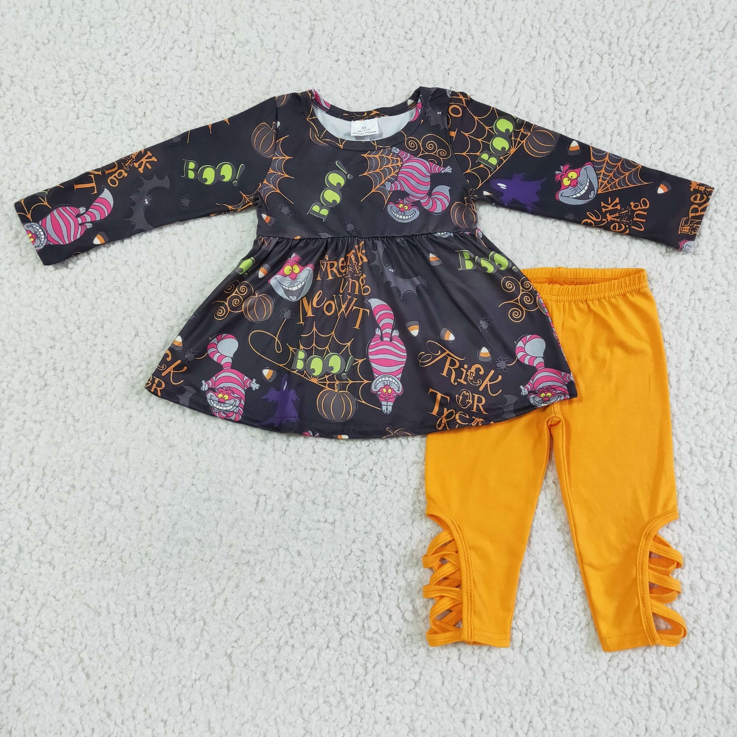 halloween trick or treat cartoon outfit mustard cross leggings set