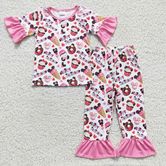 happy birthday cartoon cake pajama outfit