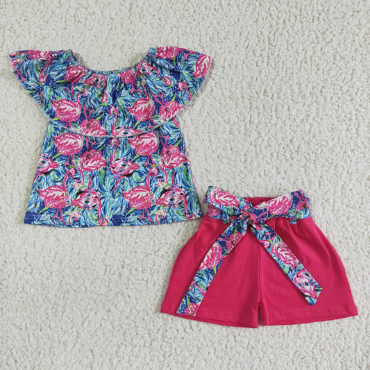sleeveless hot pink flamingo solid color shorts set