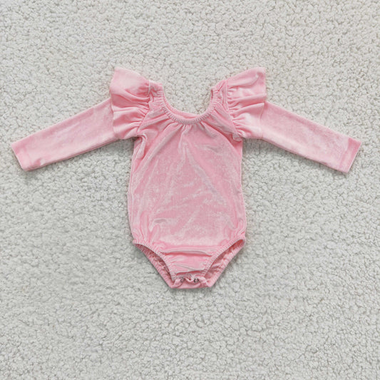 pink velvet long sleeve romper baby clothing