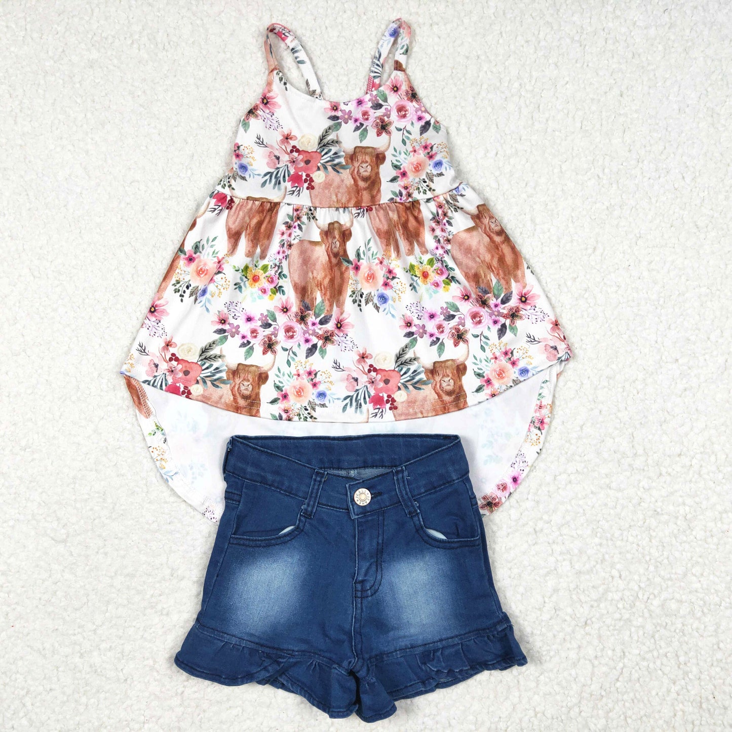 dress top + blue denim shorts outfits