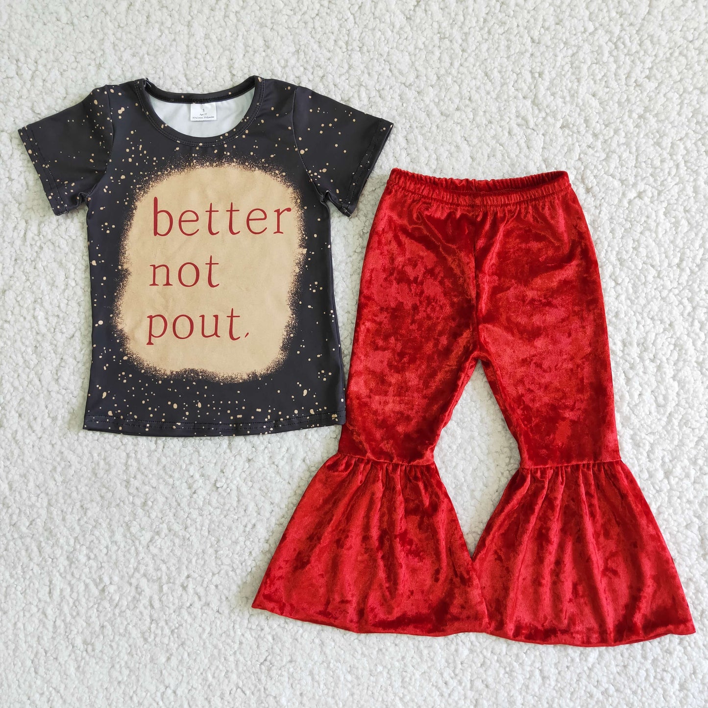 kids clothing outfit girl's clothes red velvet pants set