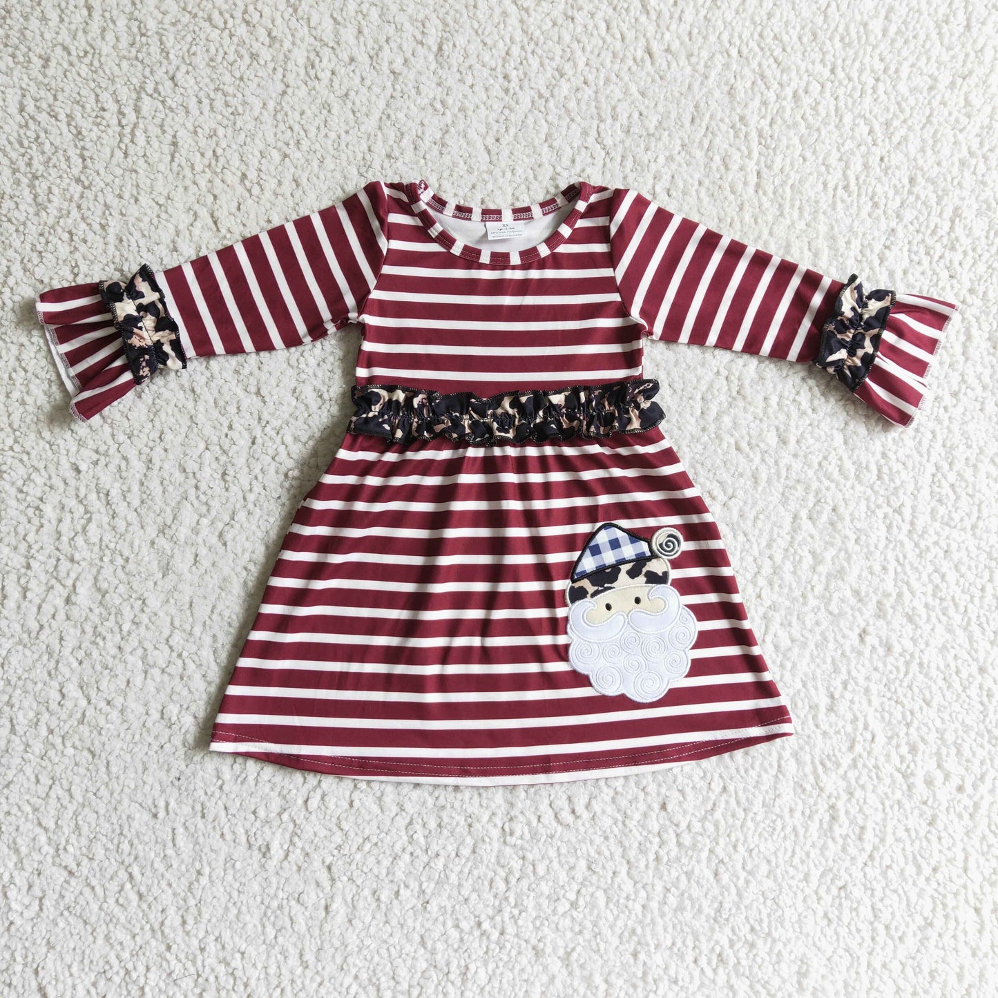 santa embroidery stripe girls dress