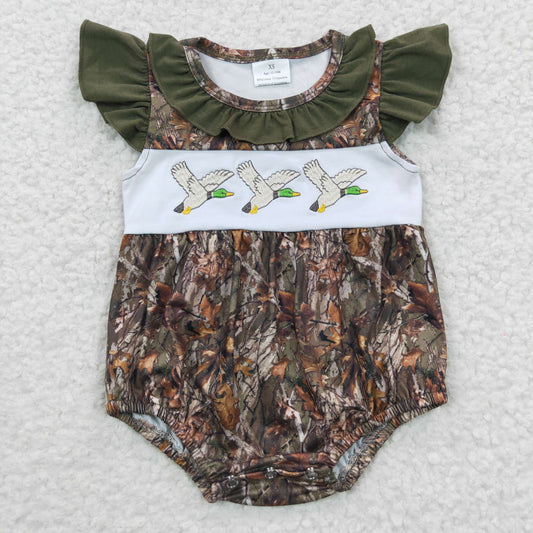 duck hunting embroidery camouflage baby girl's romper