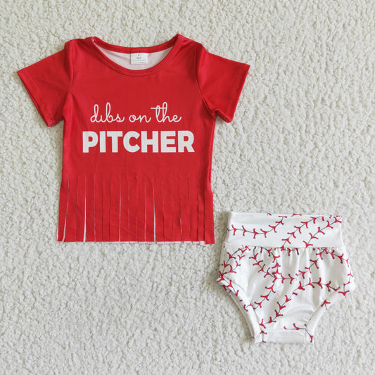 pitcher red tassle baseball bummie set infant clothing