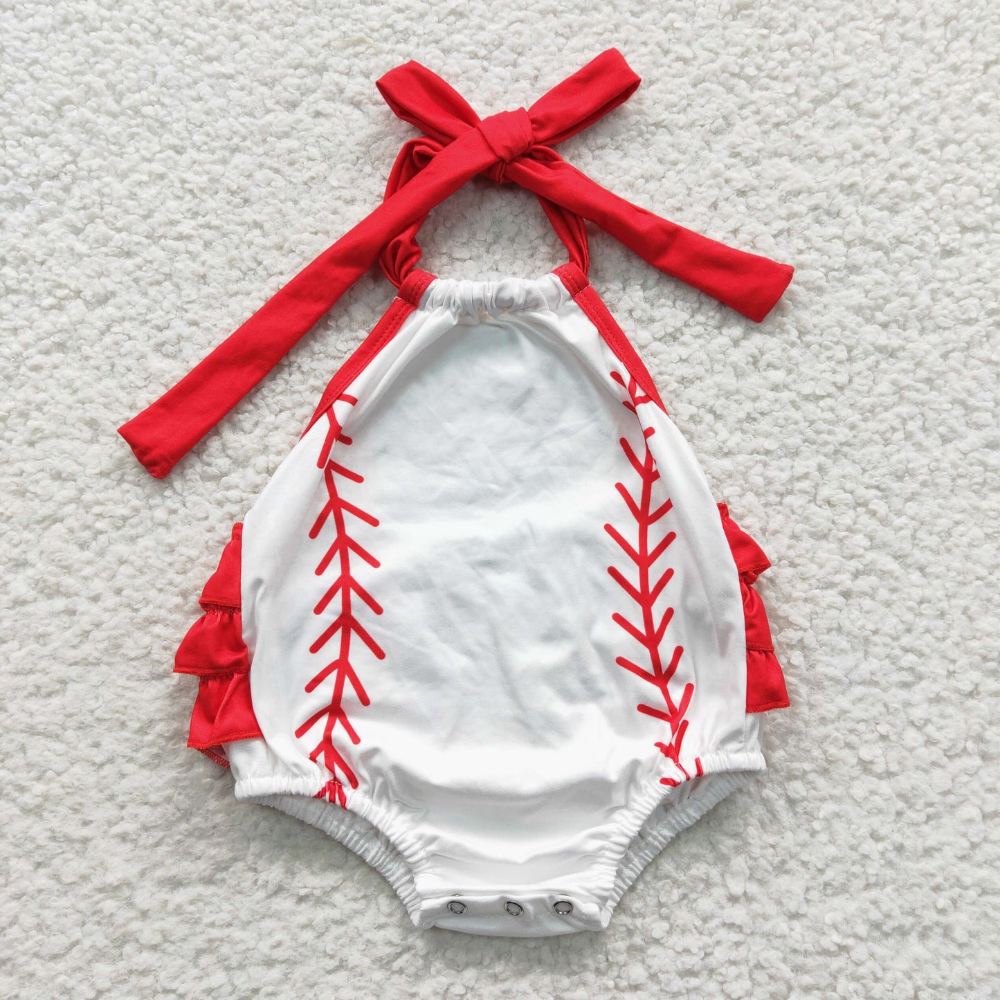 Baseball Stitch Red Halter Bubble Baby Romper