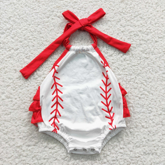 Baseball Stitch Red Halter Bubble Baby Romper