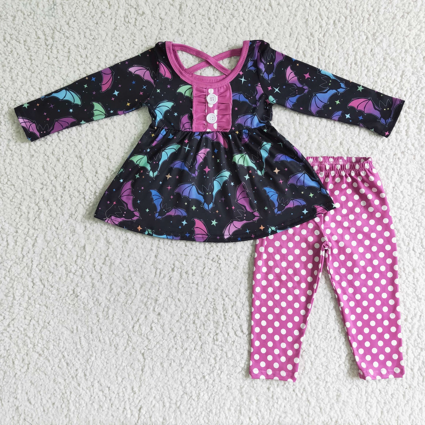 girl halloween bat outfit polk dots leggings set