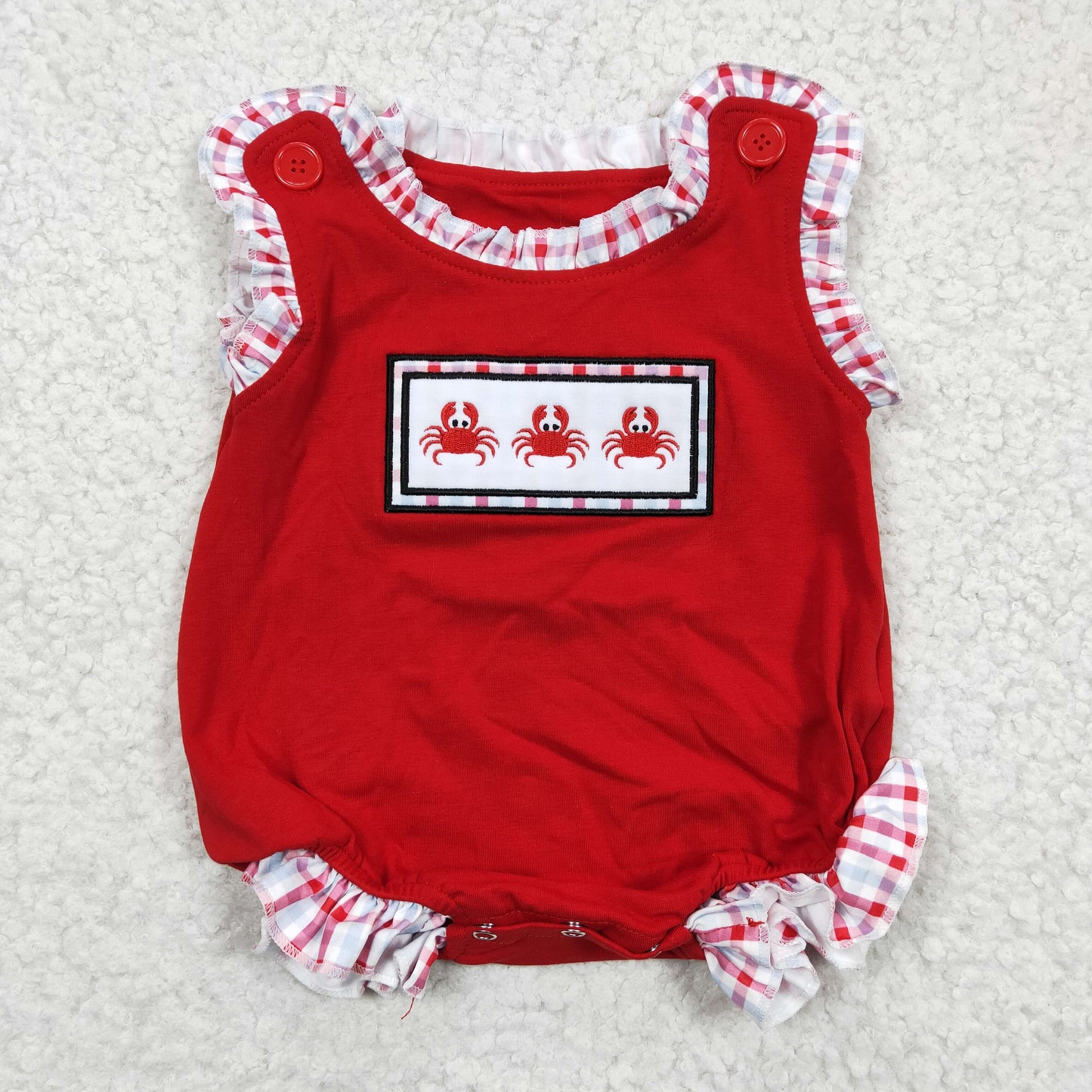 baby girl tank red crab embroidery romper