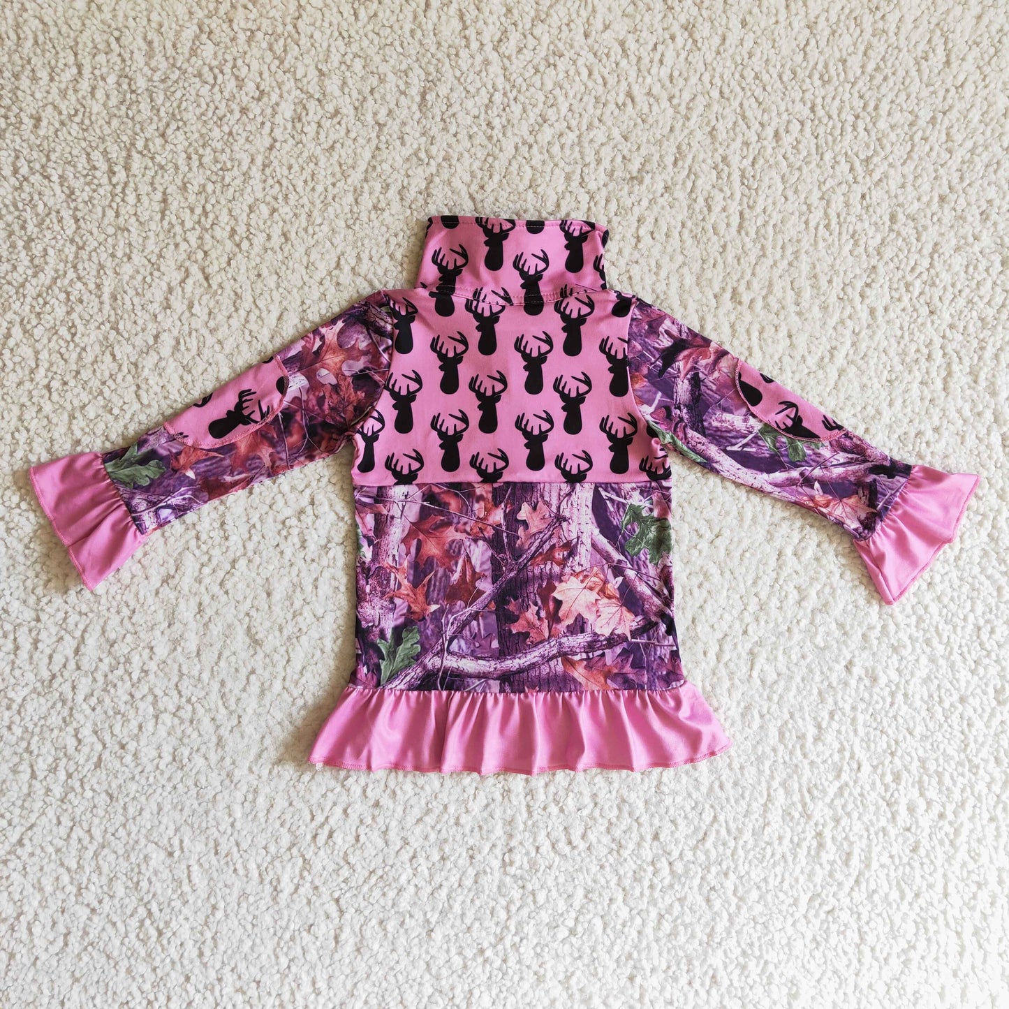 children girl pink hunt deer camo pullover top clothing