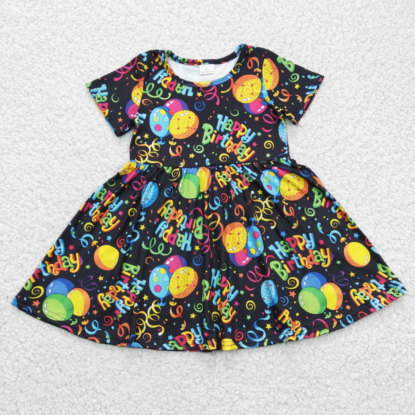 happy birthday balloon short sleeve twirl dress