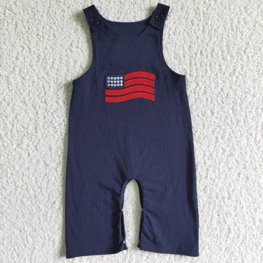 4th of july navy blue cotton flag embroidery romper boy