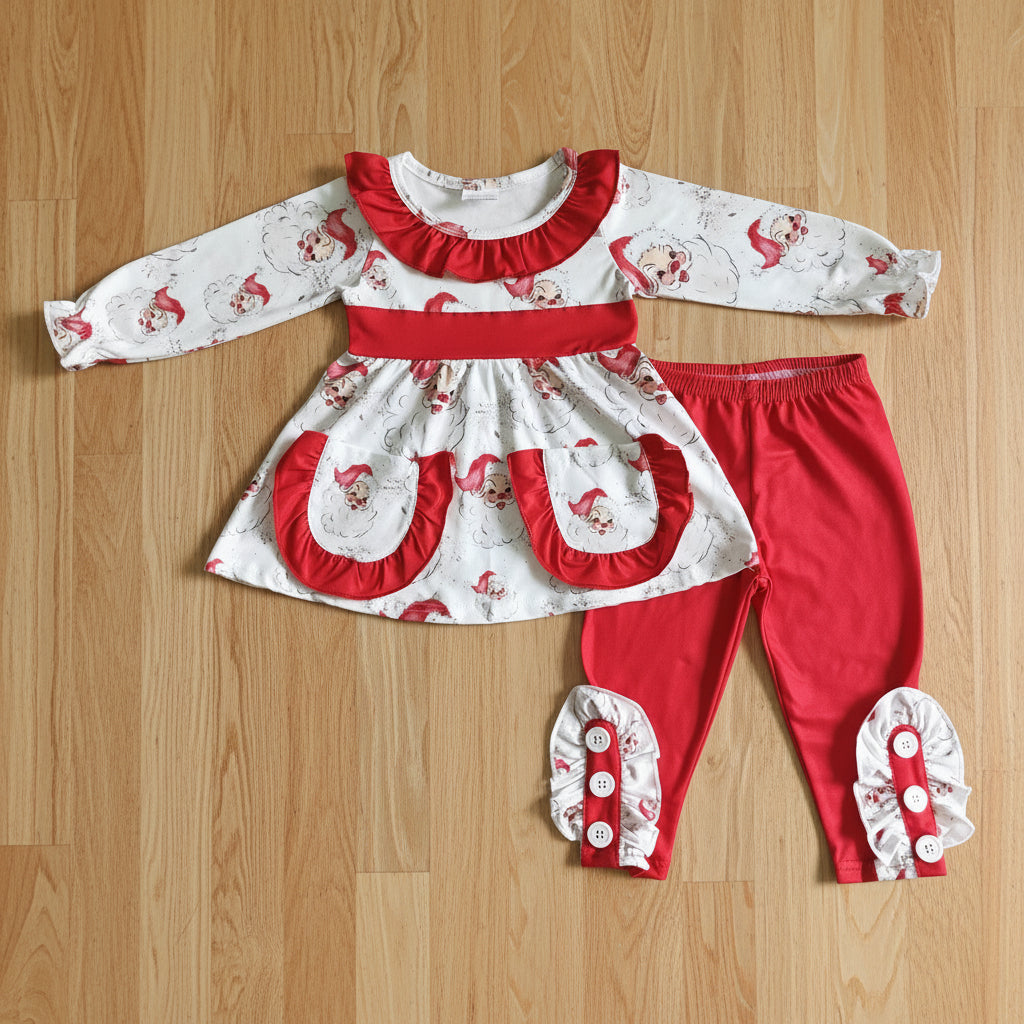 girl christmas santa outfit red leggings set with pocket